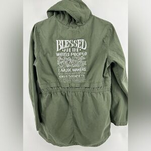 Old Navy Upcycled Embroidered Green Hooded Utility Jackets XXL See Measurements